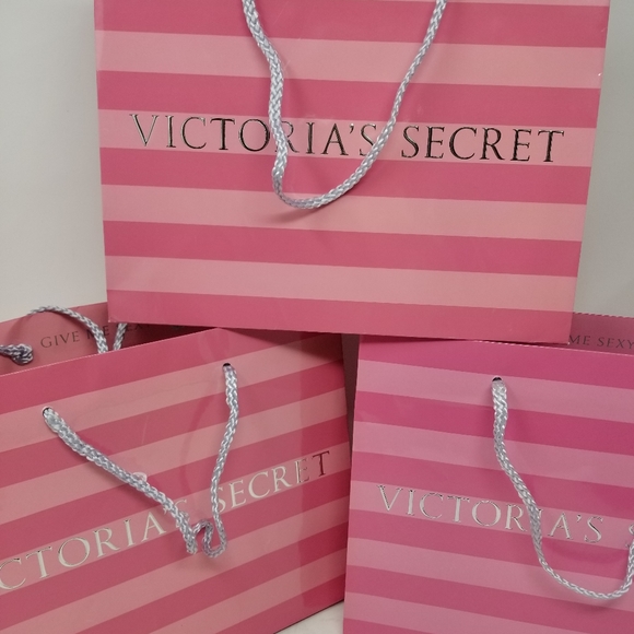 Victoria's Secret Set / 3 Paper Shopping Bags Medium Pink Silver Good - Picture 3 of 10